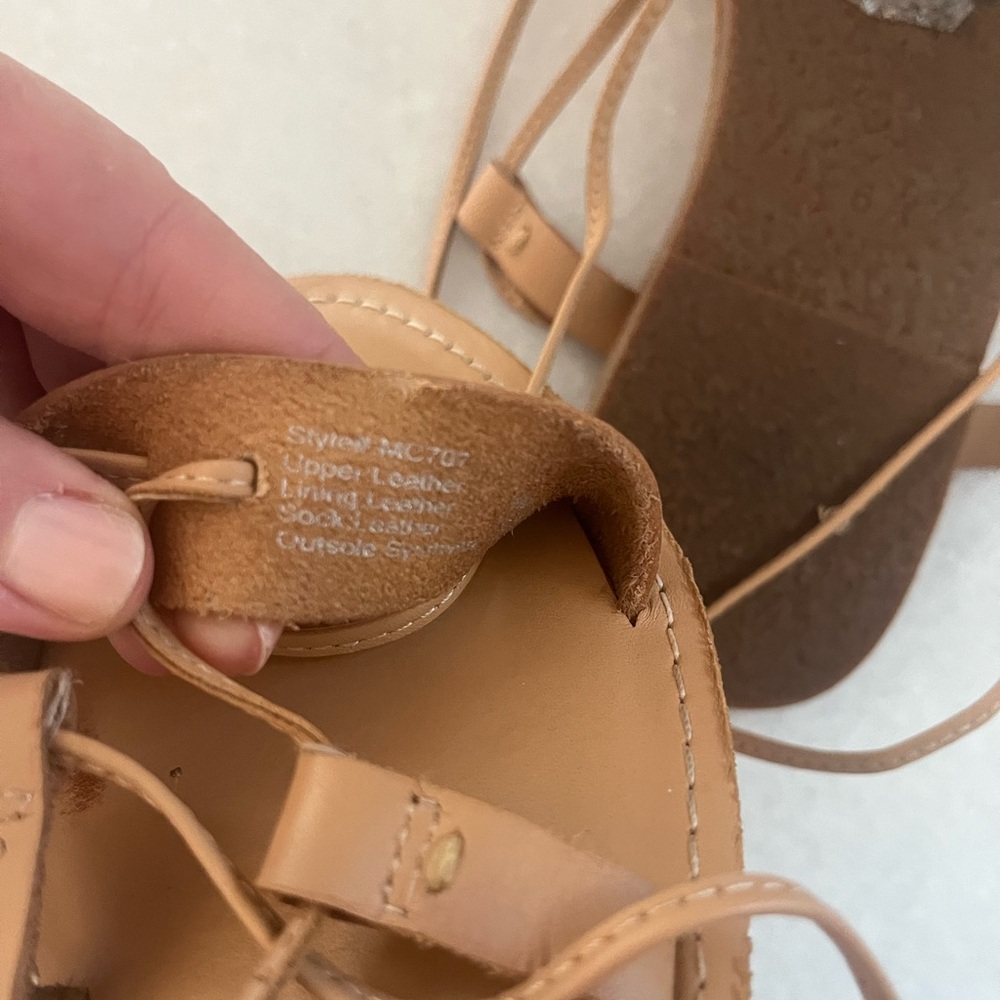 Madewell Tan Leather Lace-Up Flat Sandals Size 6 - Picture 4 of 5